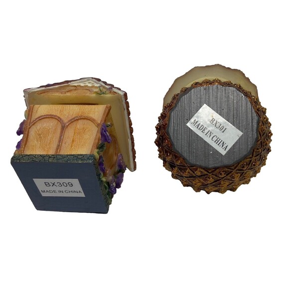 A Richesca Corp Pineapple & Birdhouse Resin Trinket Box Lot of 2 in Gift boxes - Picture 2 of 8
